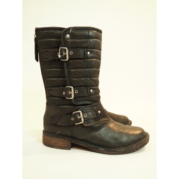 Ugg Dark Gray Leather Calf High Zipper Buckled Boots, Size 6 (US) - Picture 3 of 11